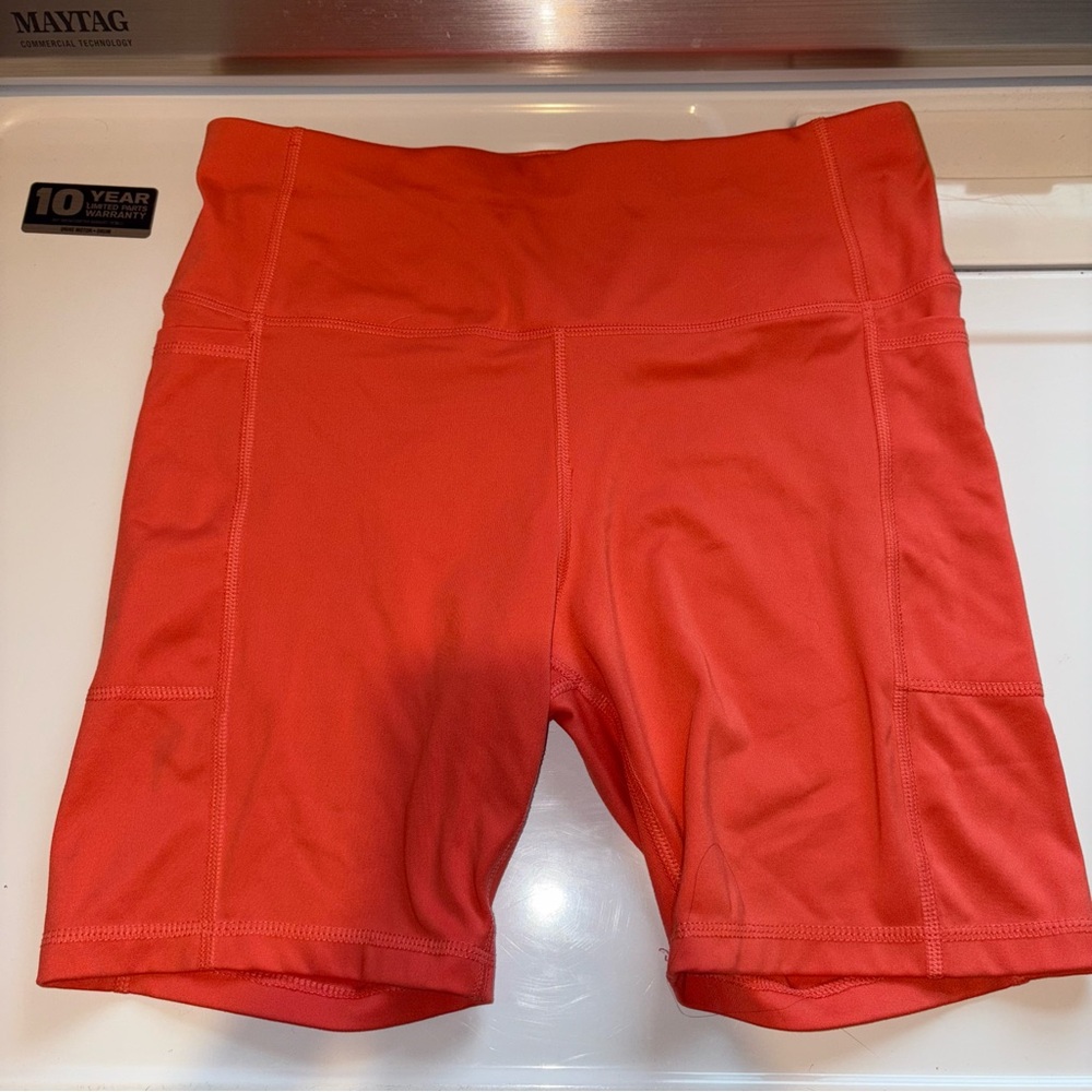 Athletic Works Neon Orange Biker Shorts with Pockets Size Medium